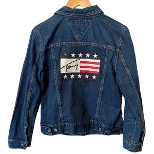 Vintage 90s Y2K Tommy Hilfiger American flag trucker denim jacket Medium